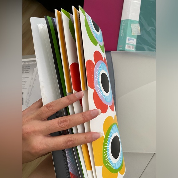 Set of colorful files clear Book folders & paper covers pink green yellow NWT - Picture 4 of 11